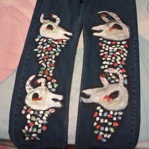 Kirkland Signature Artistic Painted Straight Leg Jeans - Blue